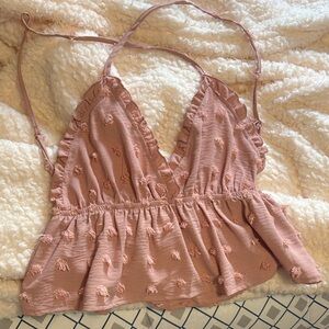 Pink Ruffled Sleeveless Top
